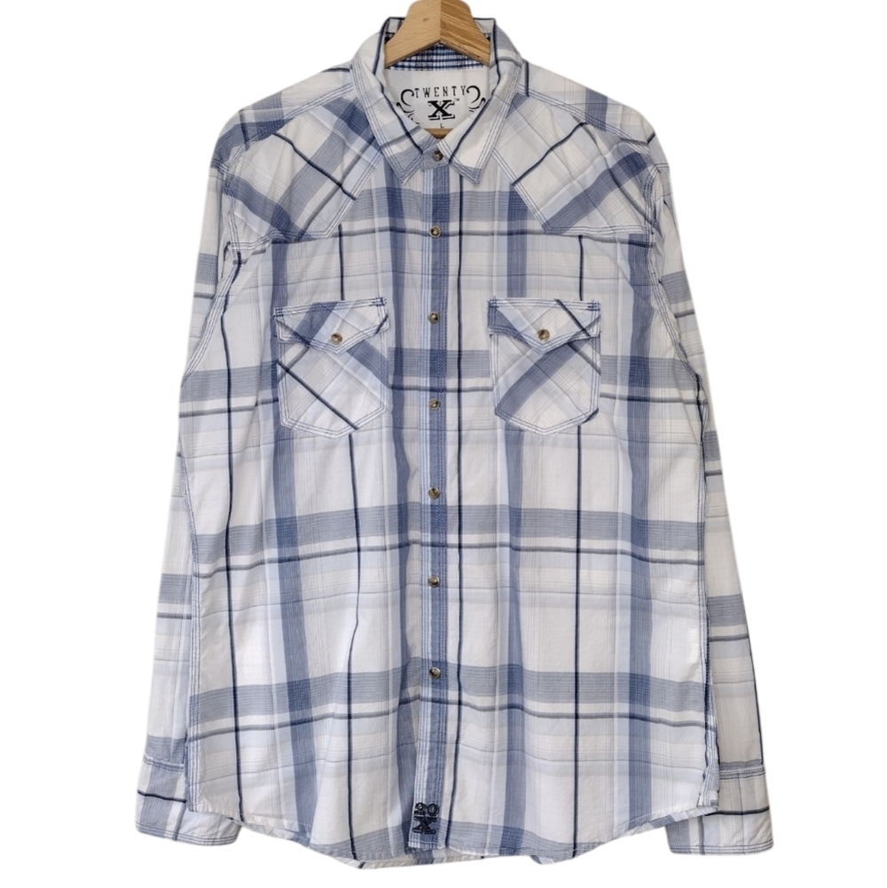 Twenty X By Wrangler Men's Plaid Rodeo Cowboy Western Button Down Shirt Sz L